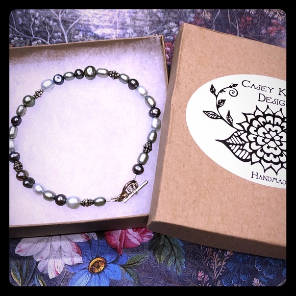 Green Pearl & Nuggets Toggle Clasp Bracelet